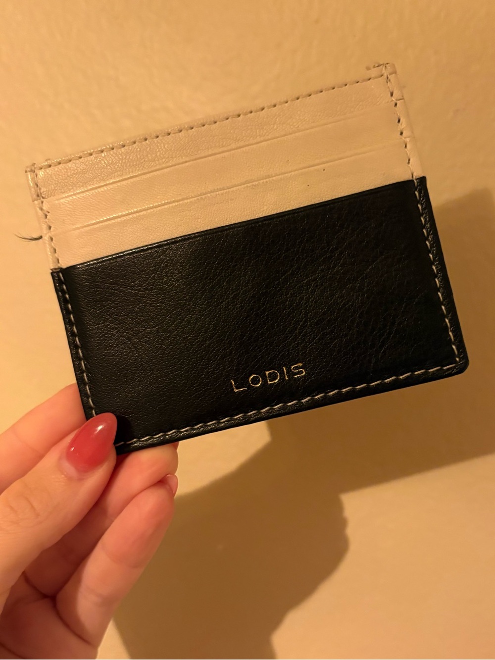 Lodis Two-Tone Leather Card Holder - Black & Cream